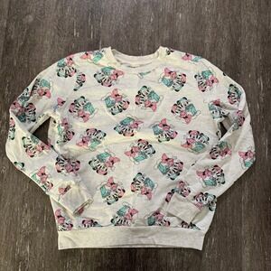 Disney Minnie Mouse All Over Print Crewneck Sweatshirt Girls Large